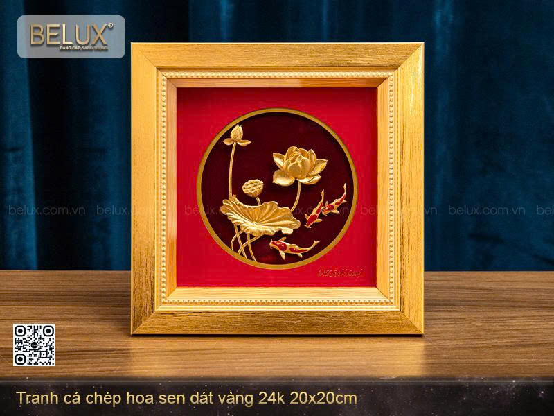 Tranh Sen Ngư Đại Cát dát vàng 24k kt 20x20cm&nbsp;
